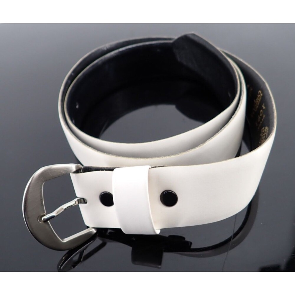Dupont CORFAM Miller White Genuine Leather Belt Silver Buckle Sz 38 Style 1091